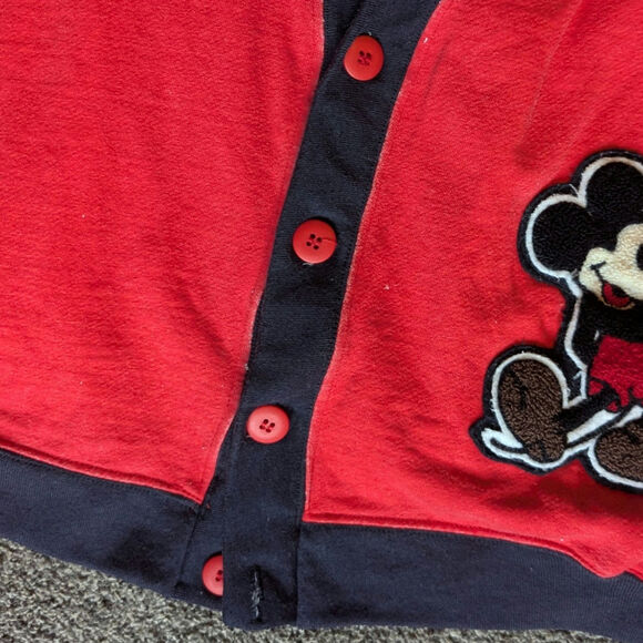VINTAGE Disney JG Hook Varsity Mickey Mouse Cardigan Sweater unisex medium M red - Picture 5 of 5